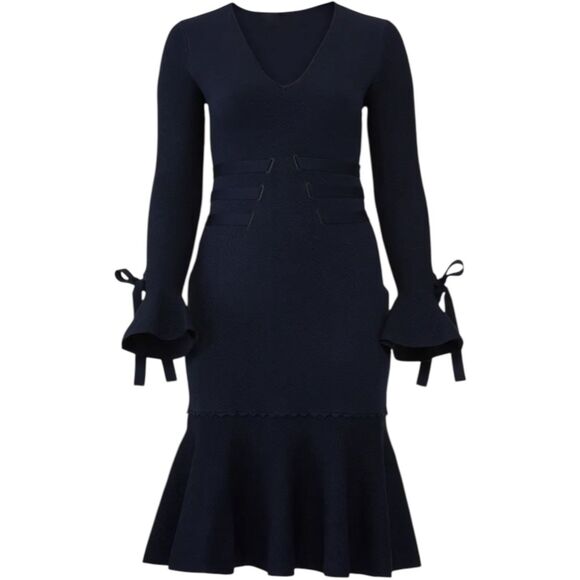 SIMKHAI Grommet Jacquard Ruffle Long Black Dress Size 14 MSRP: $595 - Picture 1 of 9